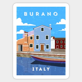 Burano, Italy. Retro travel minimalist poster Sticker